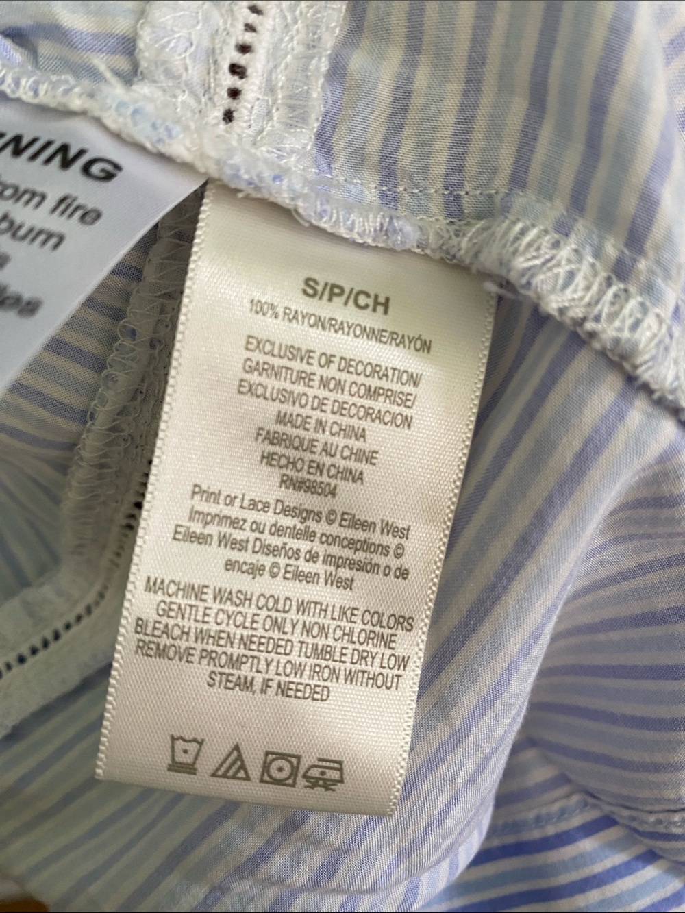 Eileen West Light Blue & White Striped Cotton Nightgown with Lace V-Neck - Picture 7 of 8